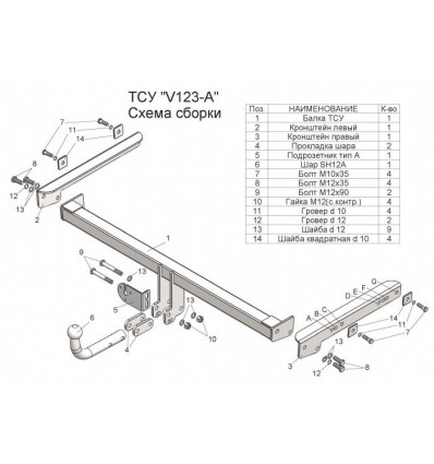 

Фаркоп д/Skoda Kodiaq 2016-,Volkswagen Tiguan 5N1,5N2 2007-2016, V123-A
