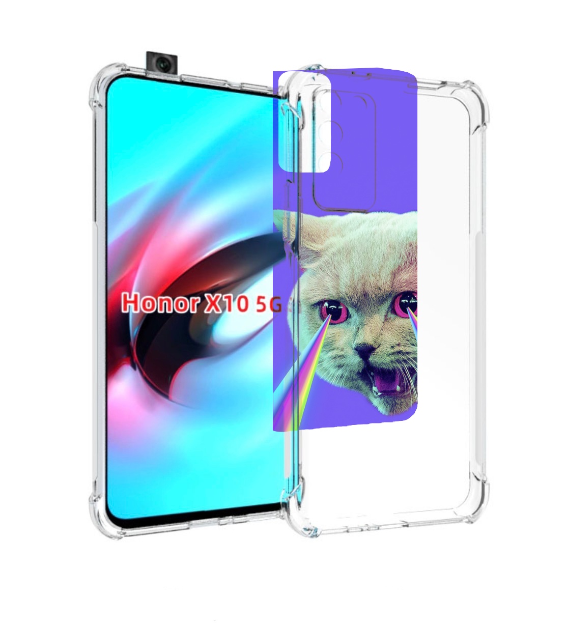 

Чехол MyPads кот с радугой в глазах для Honor X10, Прозрачный, Tocco