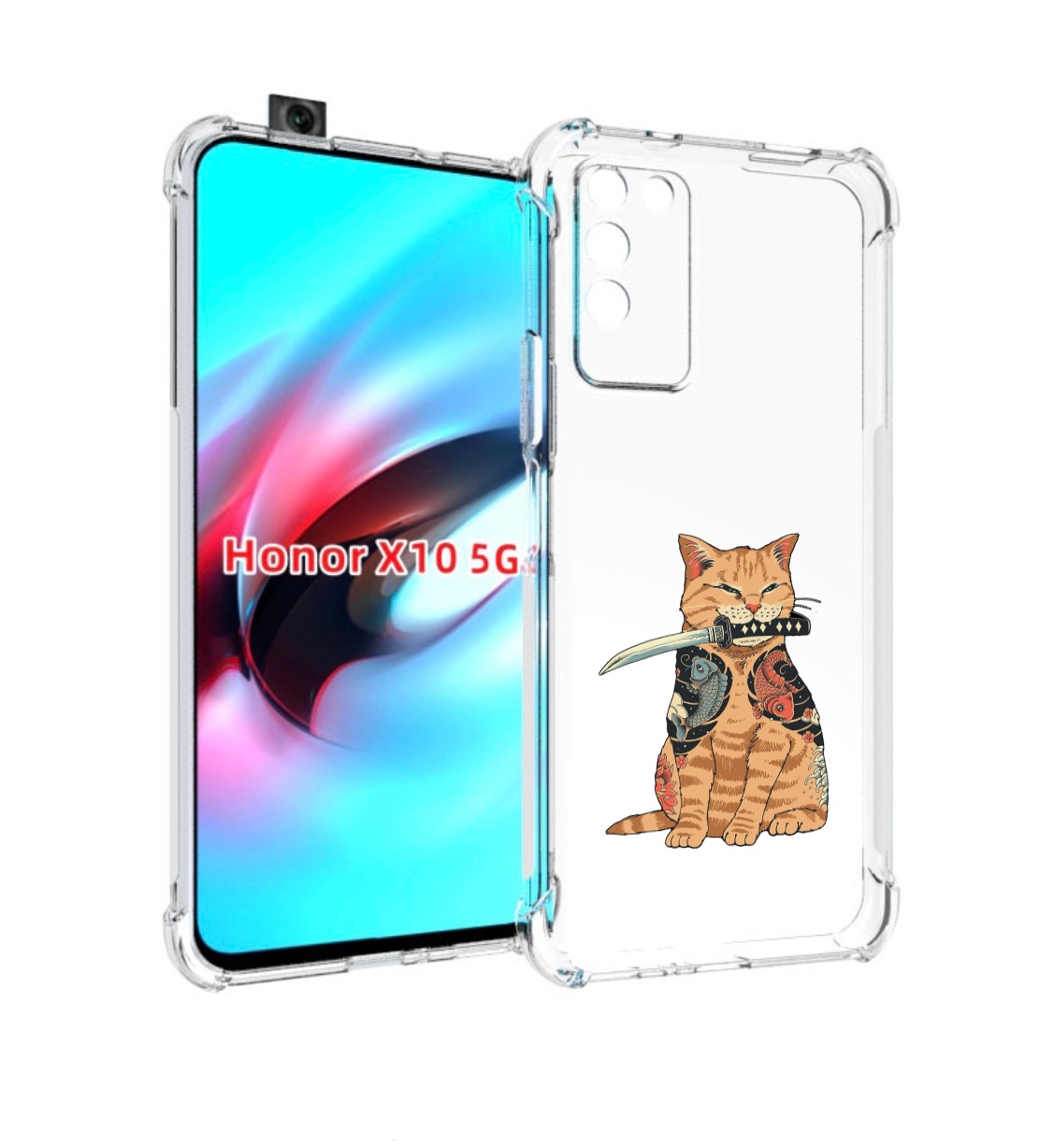

Чехол MyPads кот-с-катаной для Honor X10, Прозрачный, Tocco