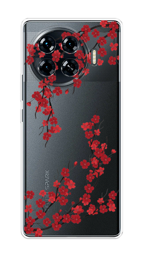 

Чехол на Tecno Spark 20 Pro Plus "Красная сакура", Красный;черный, 305050-1