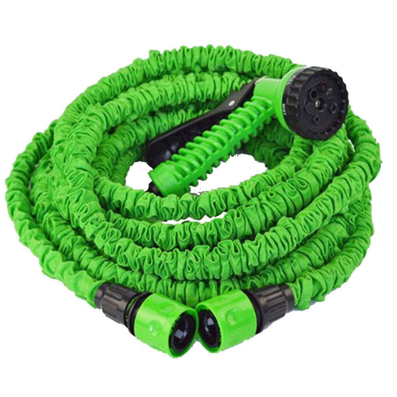 фото Садовый поливочный растягивающийся шланг с насадкой-распылителем magic hose 30 м зеленый xhose