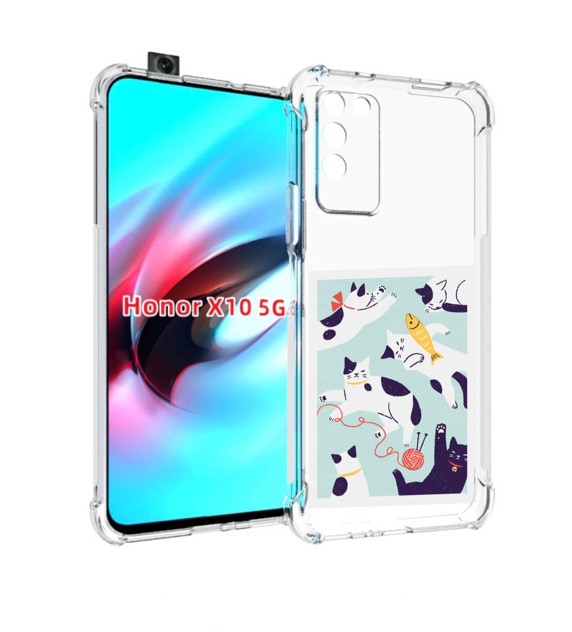

Чехол MyPads коты-с-клубками для Honor X10, Прозрачный, Tocco