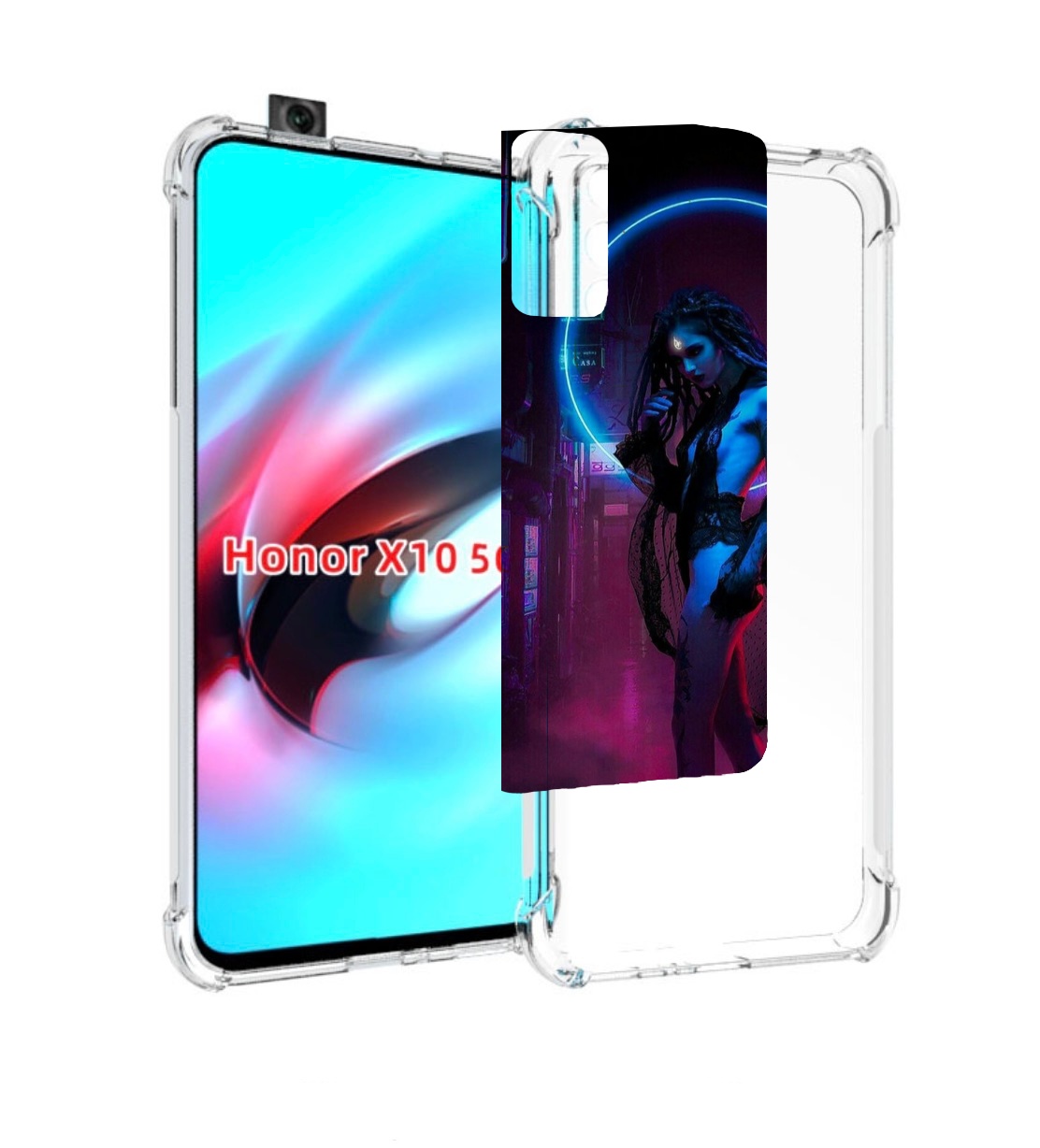 

Чехол MyPads красивая девушка в дыму неон женский для Honor X10, Прозрачный, Tocco