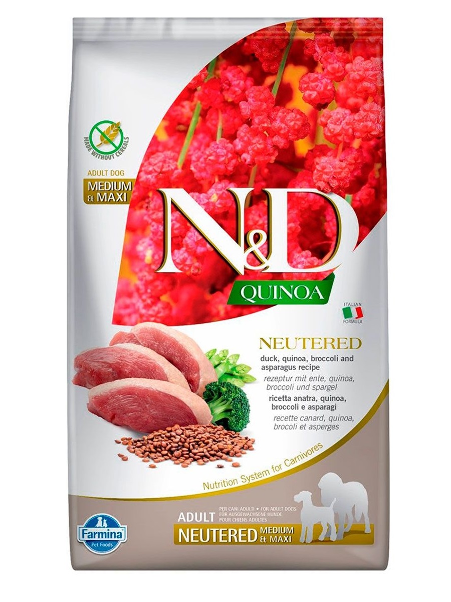 

Сухой корм для собак Farmina DOG N&D QUINOA NEUTERED ADULT, утка, овощи, 12кг