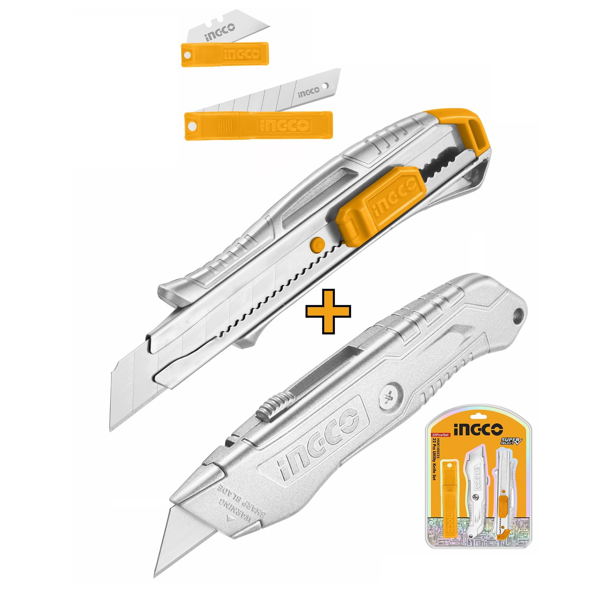 Набор канцелярских ножей INGCO HUK180225, металлический корпус, запасные лезвия запасные лезвия kleo