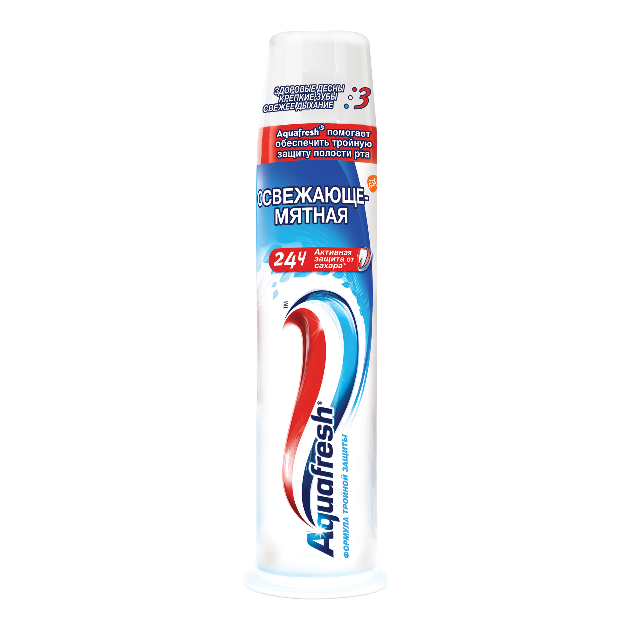 Зубная паста Aquafresh Тройная защита Освежающе-мятная, с помпой, 100 мл