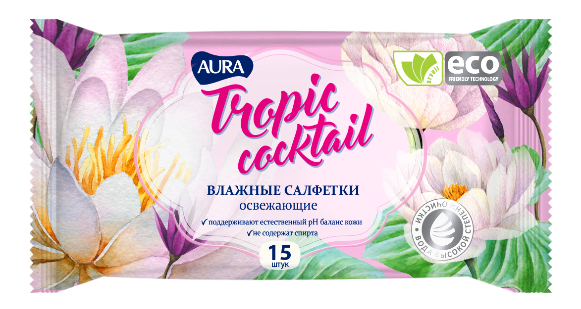 фото Влажные салфетки aura tropic cocktail 6035/5792 15 шт