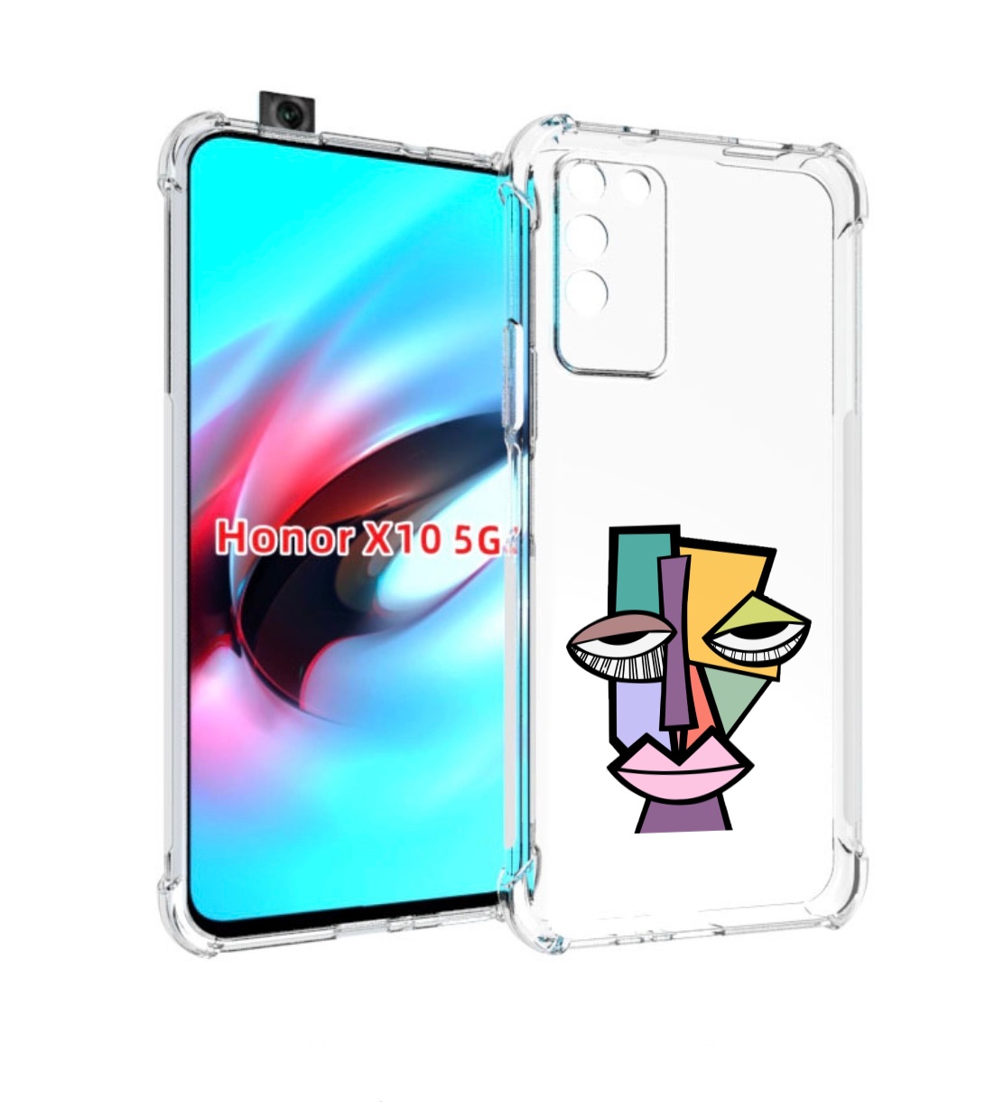 

Чехол MyPads лицо из квадратиков с глазами женский для Honor X10, Прозрачный, Tocco