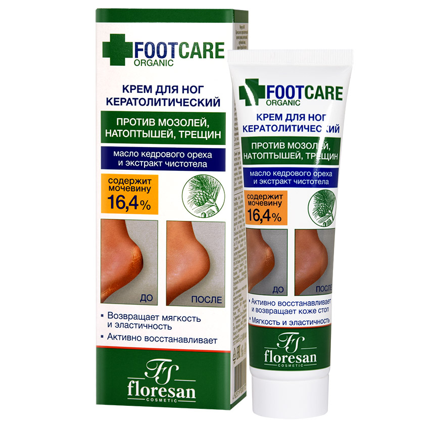 Крем для ног Floresan Organic Foot Care кератолитический против трещин, натоптышей, 100 мл