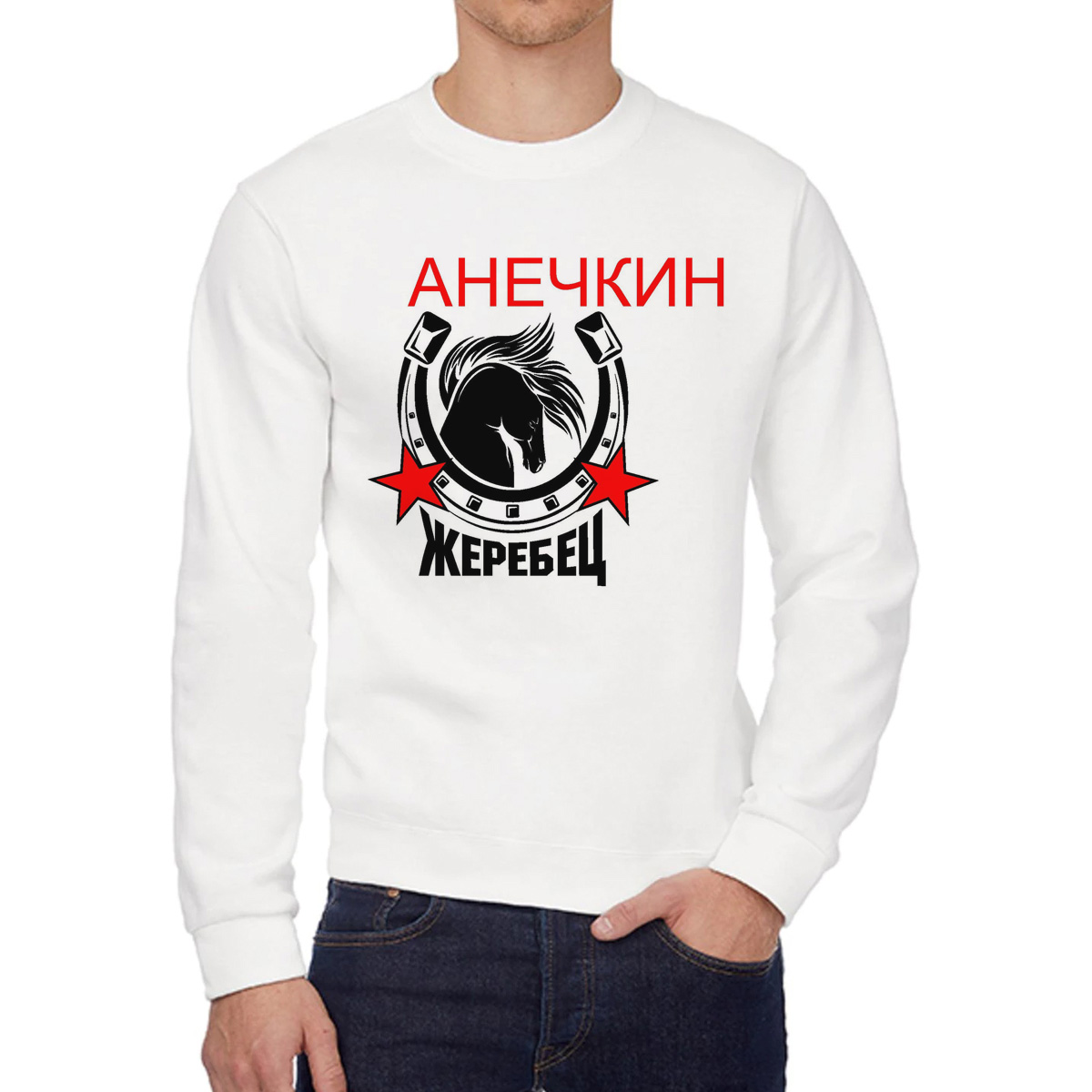 

Свитшот мужской CoolPodarok Жеребец Анечкин белый 54 RU, W0113622