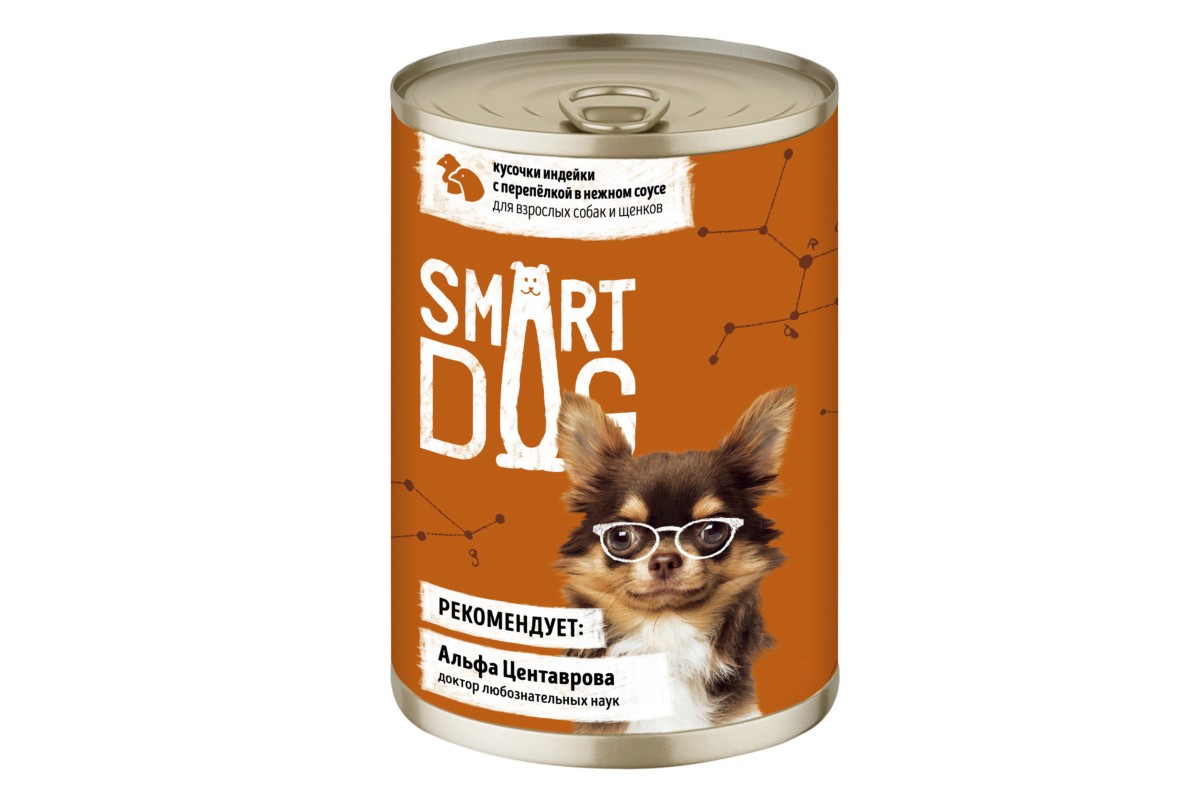 фото Влажный корм для собак smart dog с кусочками индейки и перепелкой в соусе, 850г