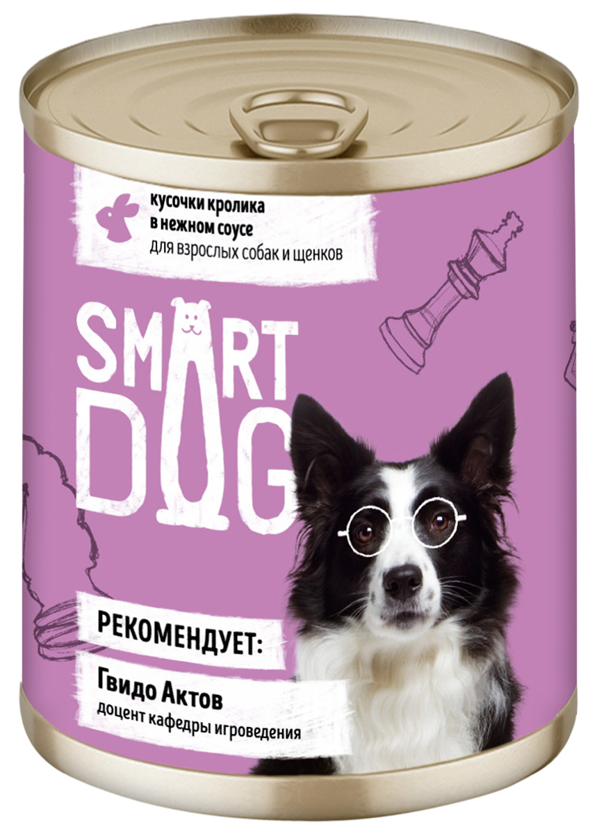 фото Влажный корм для собак smart dog с кусочками кролика в соусе, 850г