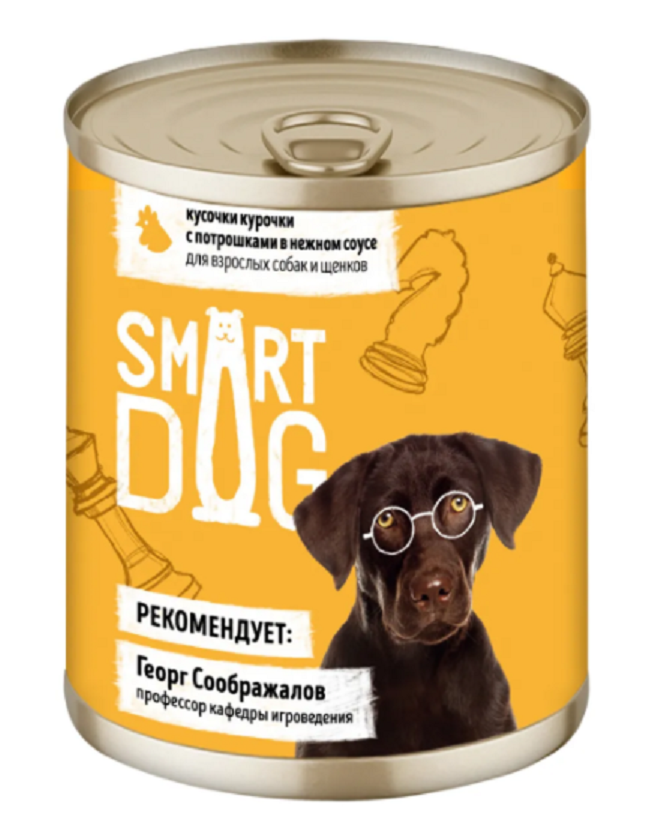 фото Влажный корм для собак smart dog с кусочками курицы и потрошками в соусе, 850г