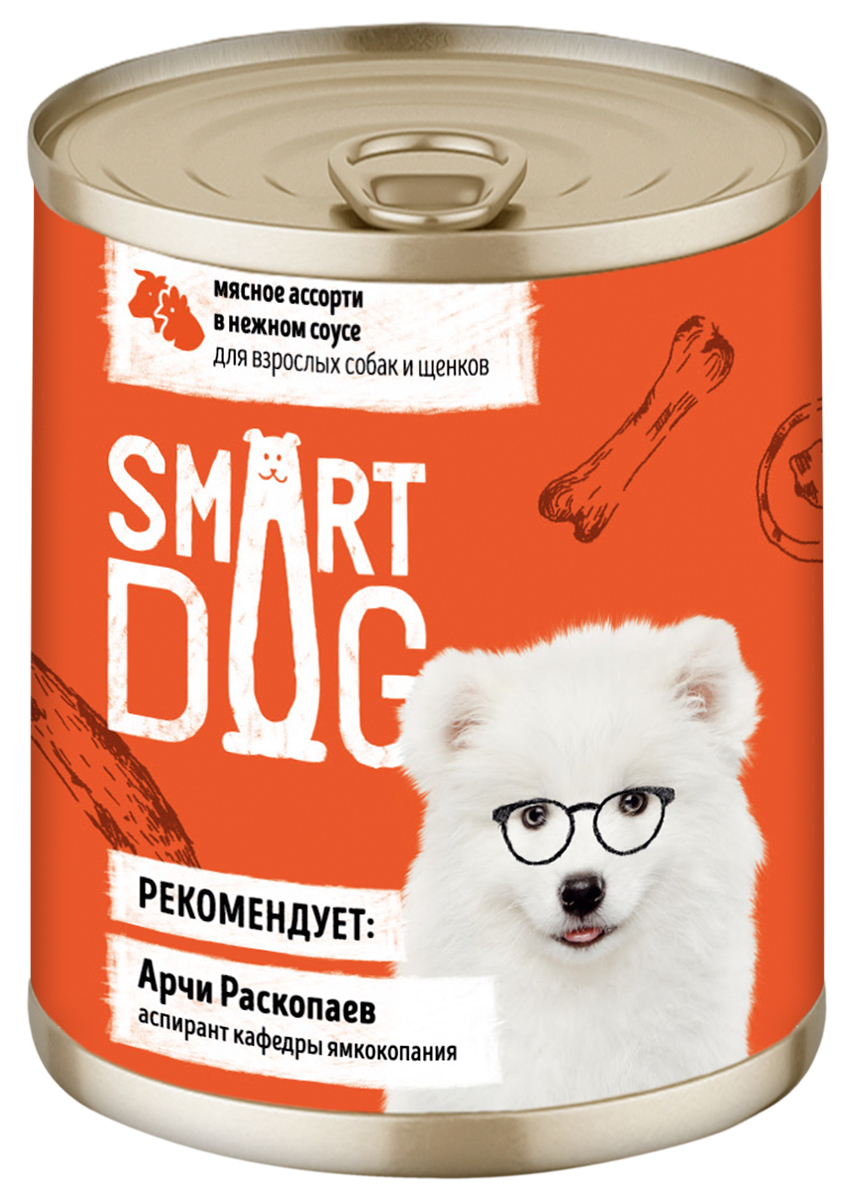 фото Влажный корм для собак smart dog с мясным ассорти в соусе, 850г