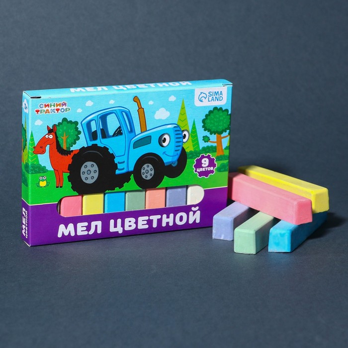 

Мелки цветные школьные Синий трактор, 9 цветов, прямоугольные