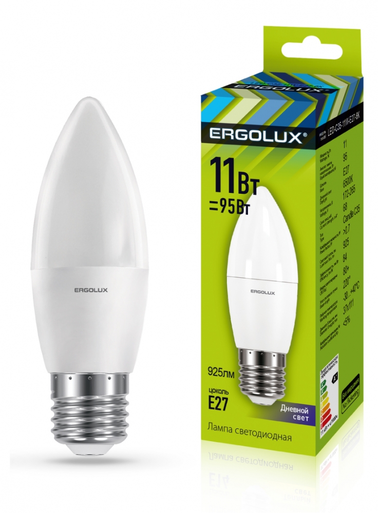 фото Светодиодная лампа e27 11w 6500к (холодный) ergolux led-c35-11w-e27-6k (13623)