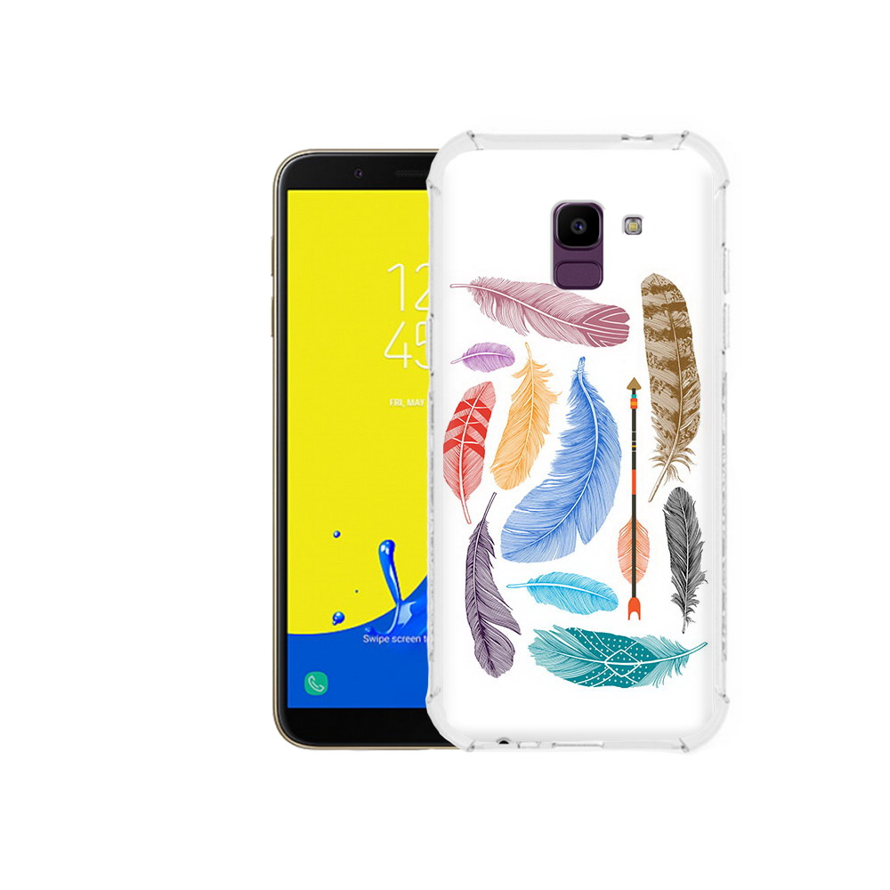 

Чехол MyPads Tocco для Samsung Galaxy J6 (2018) разноцветные перья, Прозрачный, Tocco