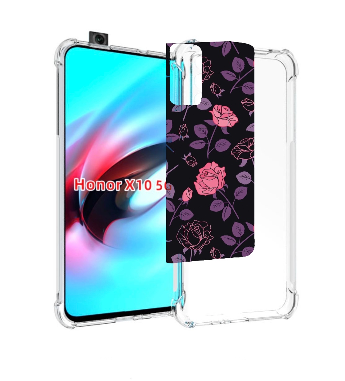 

Чехол MyPads маленькие розочки на черном фоне женский для Honor X10, Прозрачный, Tocco