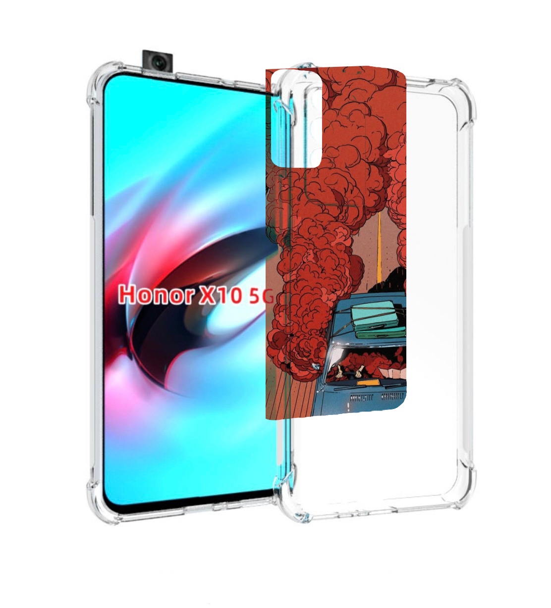 

Чехол MyPads машина мчится с дымком для Honor X10, Прозрачный, Tocco