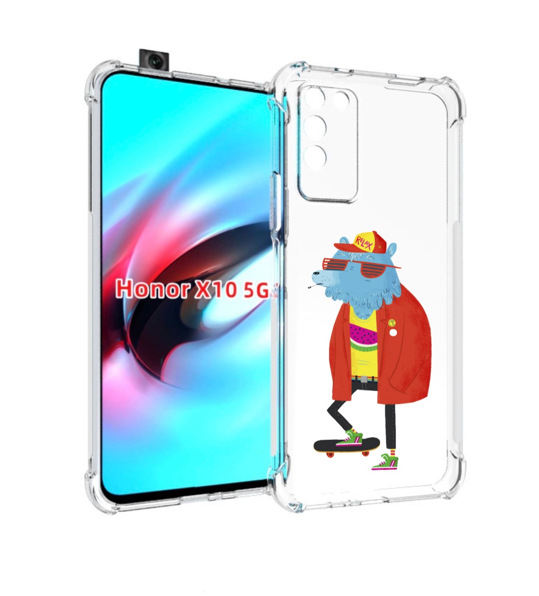 

Чехол MyPads медведь на скейте для Honor X10, Прозрачный, Tocco