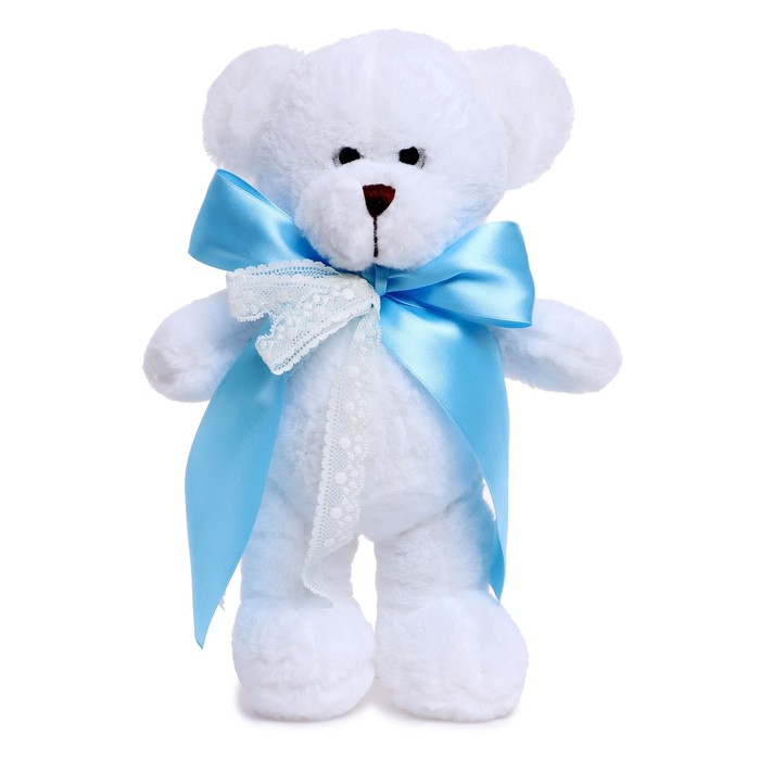 фото Мягкая игрушка unaky soft toy медведица сильва, с голубым атласным бантом, 33 см