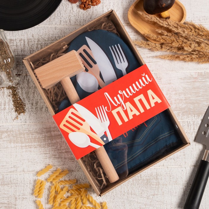 

Кухонныйнабор «Лучший папа», варежка-прихватка 20х28см, молоток деревян., Кухонные наборы