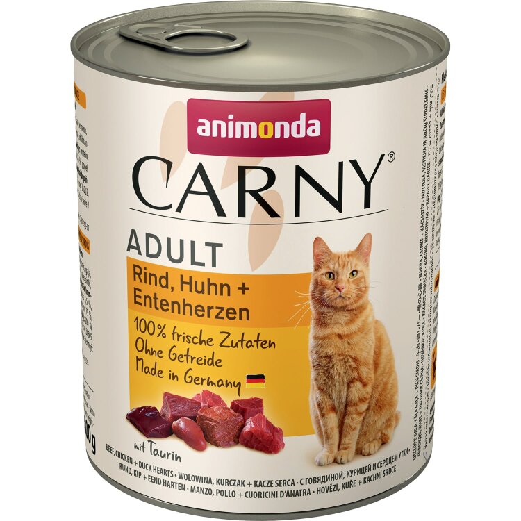 фото Влажный корм для кошек animonda carny adult с говядиной, курицей и сердцем утки, 800г