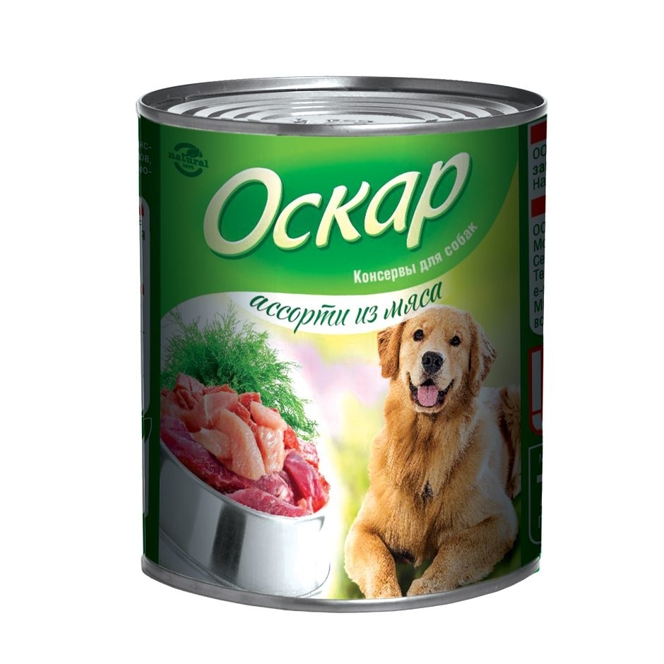 Консервы для собак Оскар ассорти из мяса, мясо, 750г