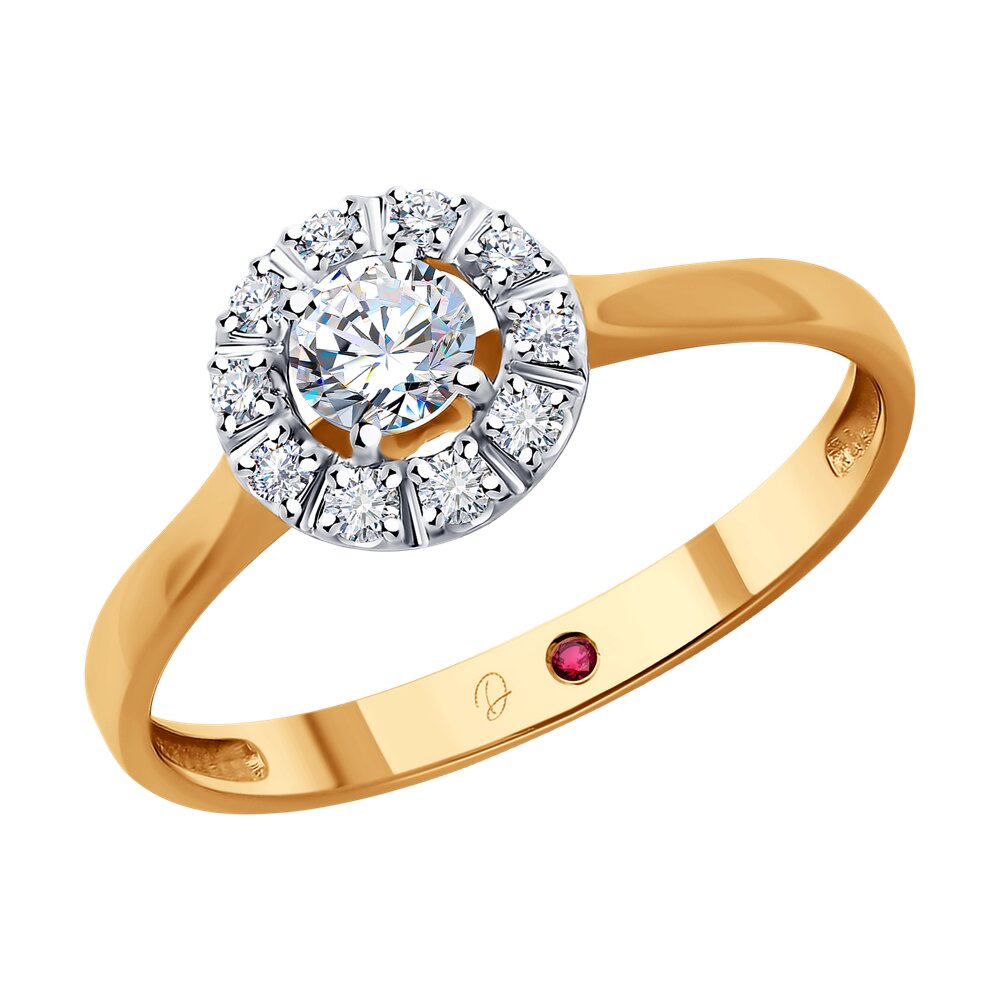 

Кольцо из золота р.  Diamant 51-210-02501-1, бриллиант искусственный\рубин, 51-210-02501-1