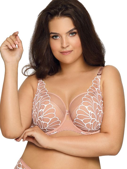 

Бюстгальтер на косточках с контрастной молочной вышивкой, Бежевый, 1927 PU beige