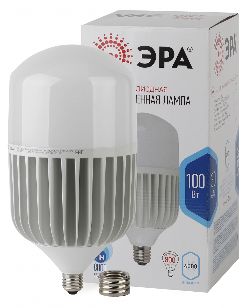 

Лампа светодиодная ЭРА STD LED POWER T160-100W-4000-E27/E40 Е27 / Е40 100 Вт колокол, Б0056122