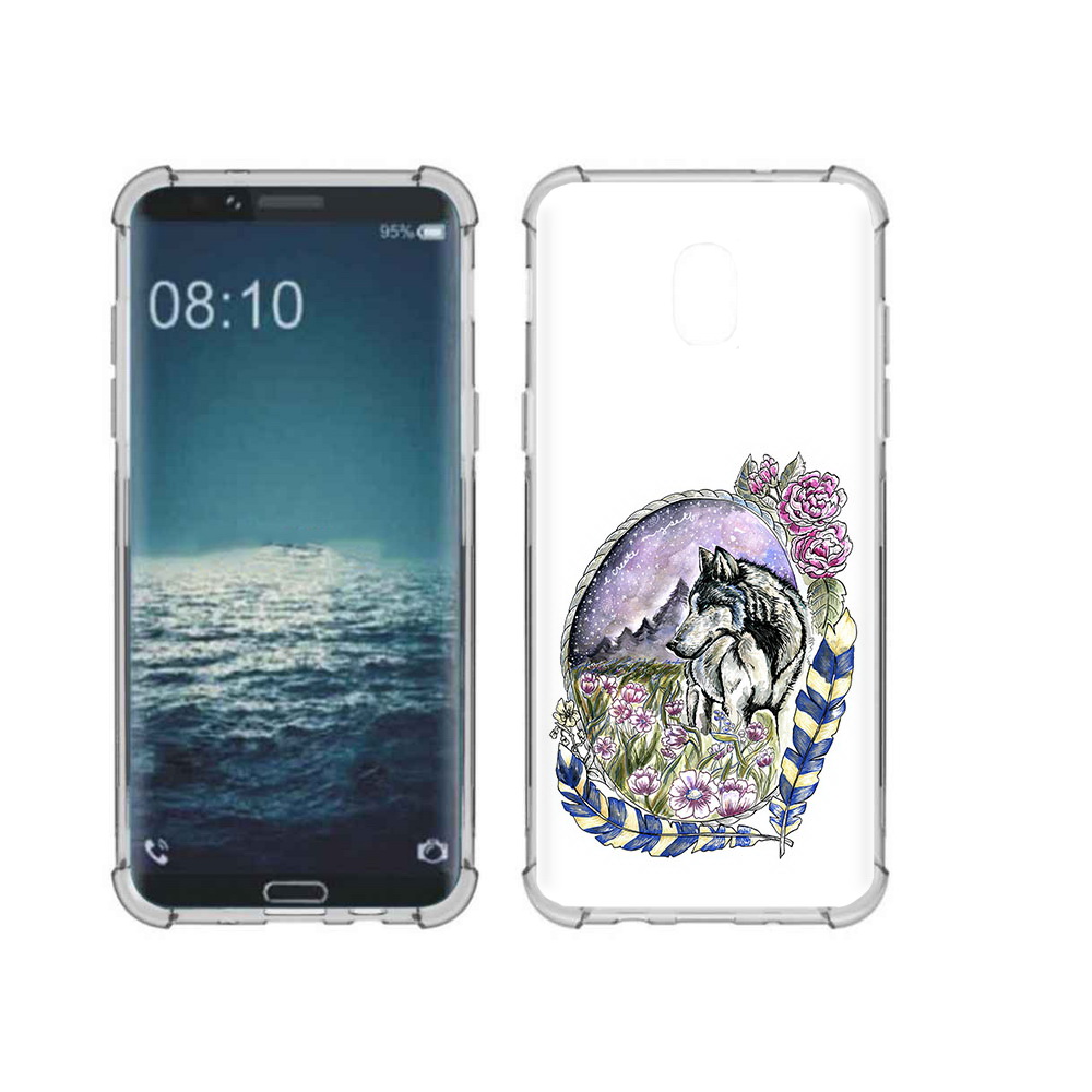

Чехол MyPads Tocco для Samsung Galaxy J3 нарисованный волк в цветах с перьями, Прозрачный, Tocco
