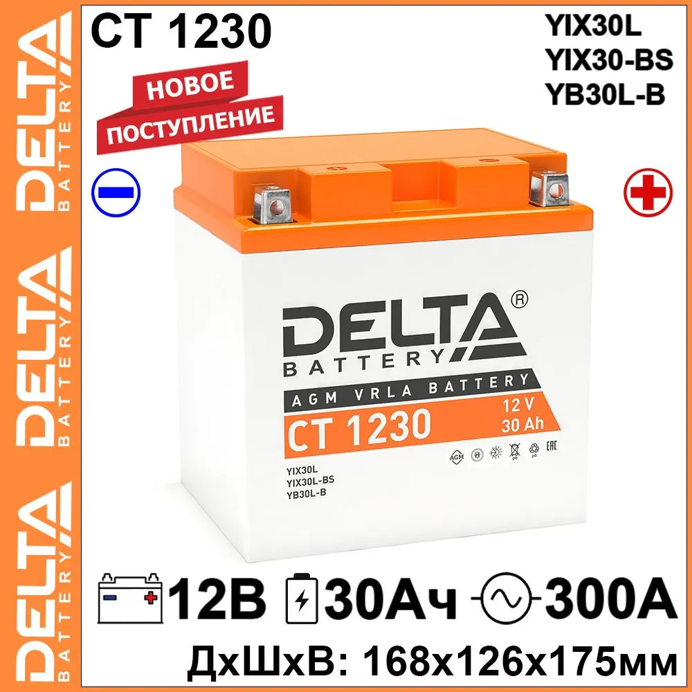 

Мото аккумулятор Delta CT 1230 12В 30Ач 300A (12V 30Ah) (YTX30L; YТX30L-BS) AGM, CT 1230