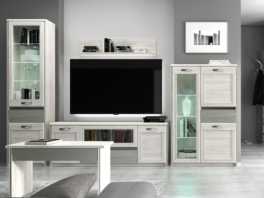 

Стенка для гостиной Анрэкс Модена Лайт 298,8х39х208,9, орех элия светлый/ламбер грин, Модена Лайт