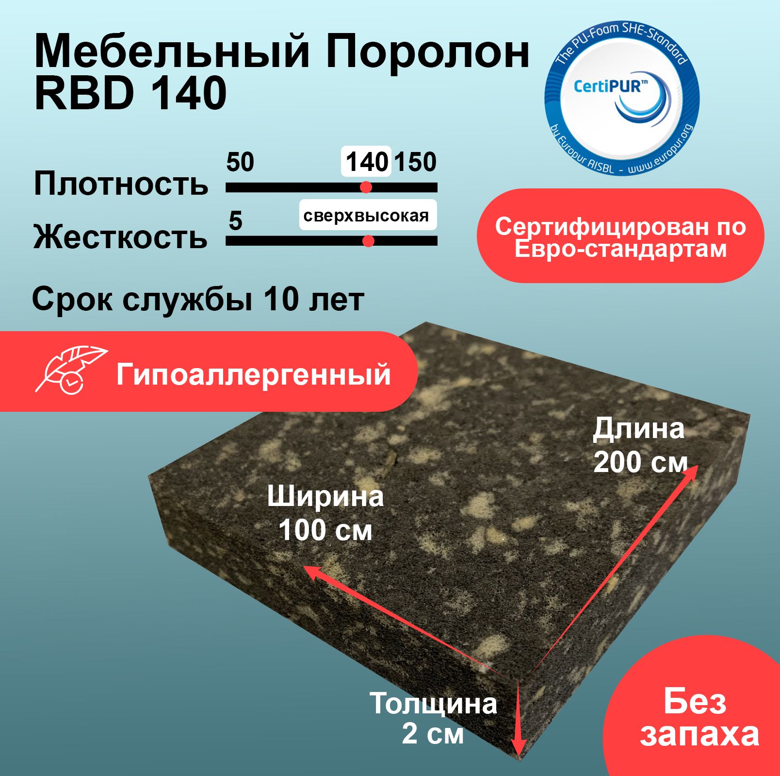 

Вторичный Мебельный поролон ФомЛайн RBD 140 лист 20x1000x2000мм, Белый, rbd_140
