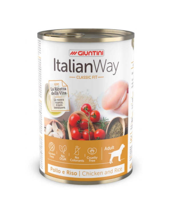 фото Влажный корм для собак italian way adult с курицей, томатами и рисом, 400г