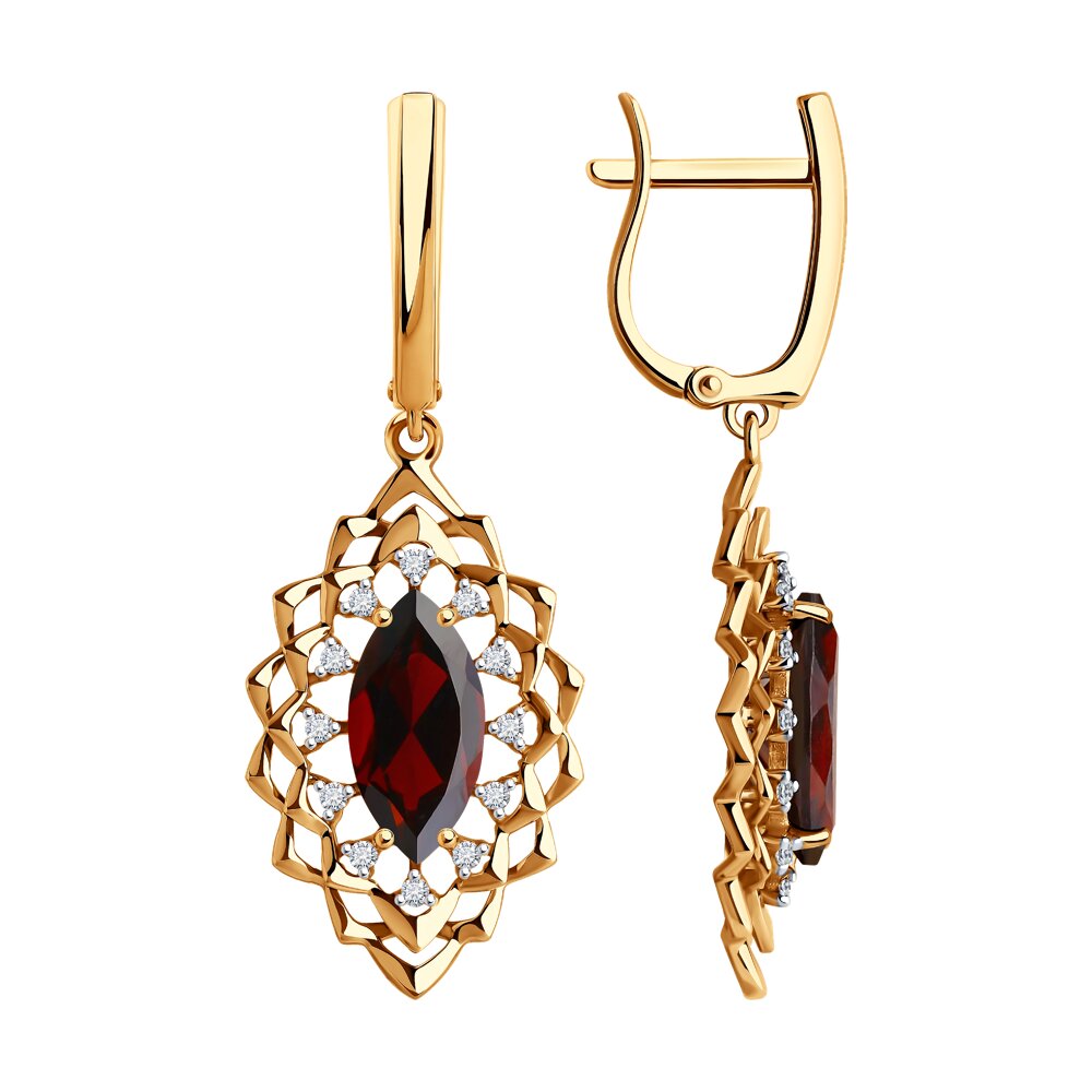 

Серьги из золота Diamant 51-321-02468-3, фианит/гранат, 51-321-02468-3