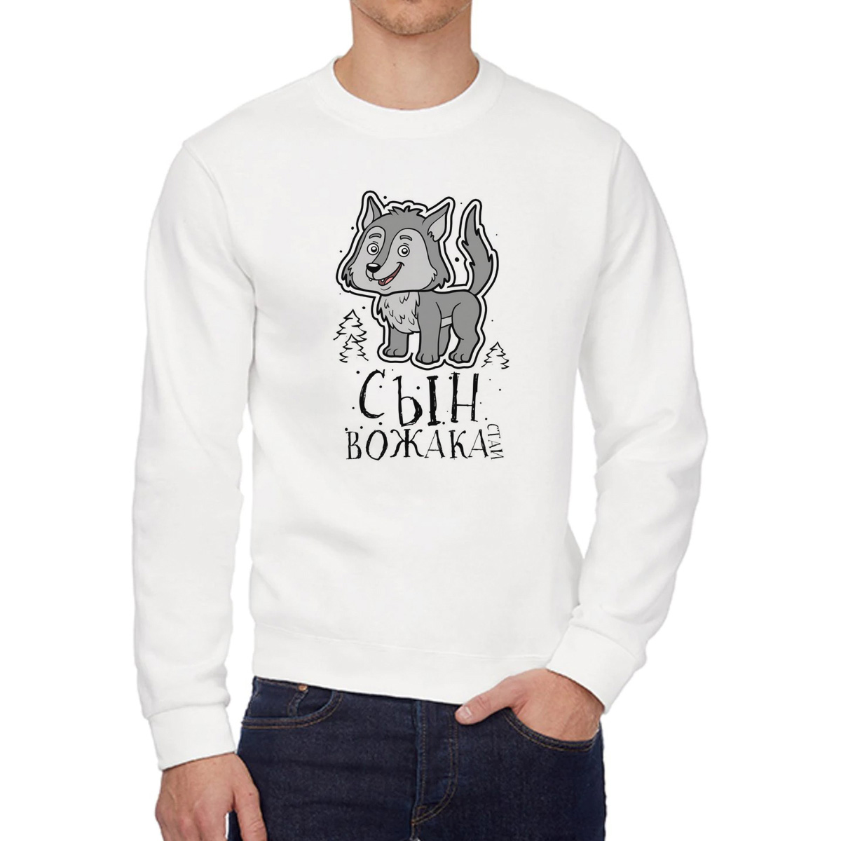 

Свитшот мужской CoolPodarok Прикол Семья Сын вожака Волк белый 54 RU, W0151828
