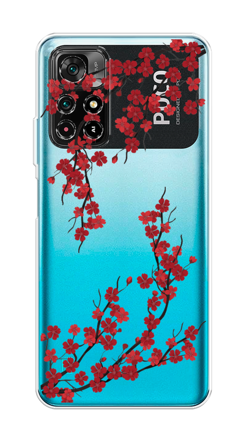 

Чехол на Poco M4 Pro 5G/Redmi Note 11S 5G "Красная сакура", Красный;черный, 311850-2