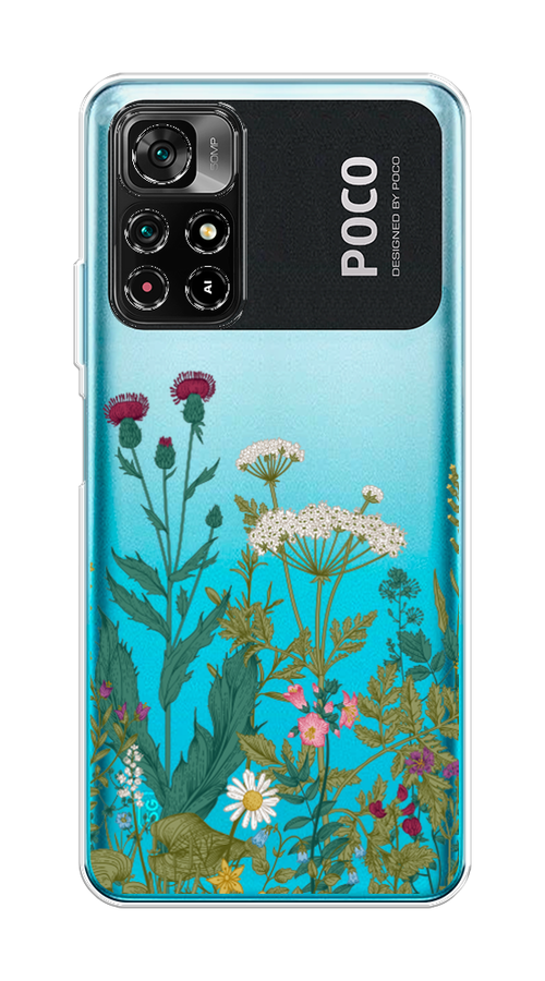 

Чехол на Poco M4 Pro 5G/Redmi Note 11S 5G "Дикие полевые цветы", Зеленый;розовый;белый, 311850-2