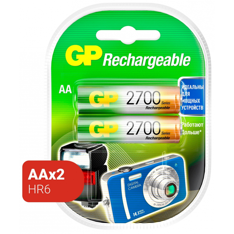 

Аккумулятор GP R6 (AA) Ni-MH 2700mAh блистер 2 шт, GP AA