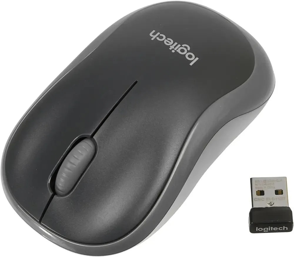 Мышь Logitech M185, оптическая, беспроводная, USB, черный и серый 910-002252