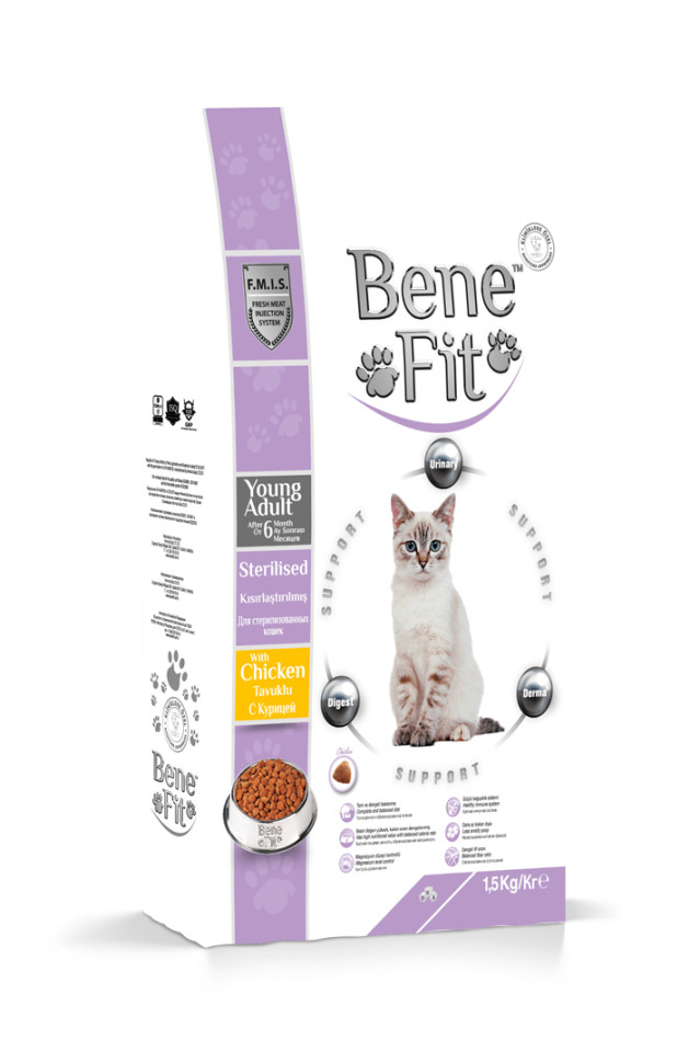 фото Сухой корм для кошек benefit feline sterilised с курицей, для стерилизованных, 1.5 кг