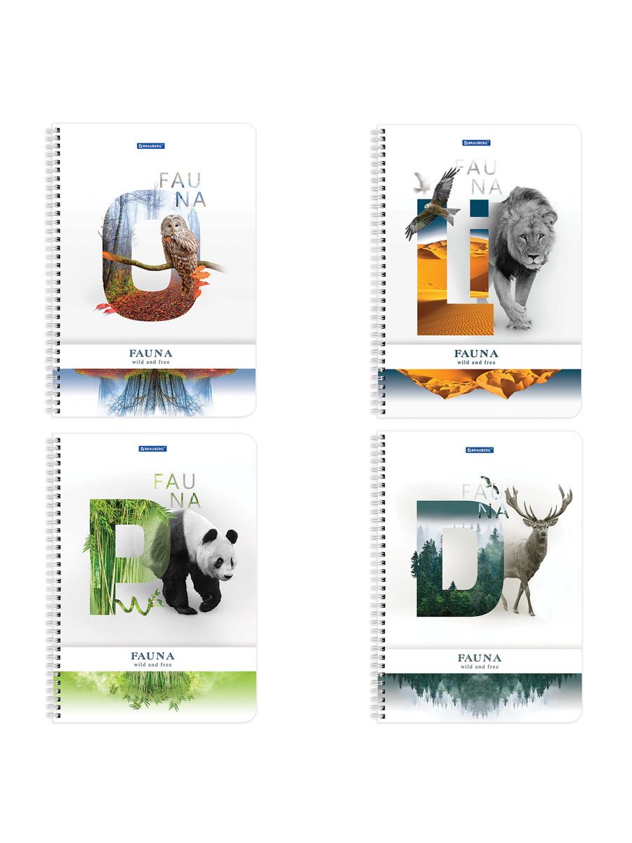 

Тетради А4, 96 л, клетка, обложка картон, Fauna, 4 шт.