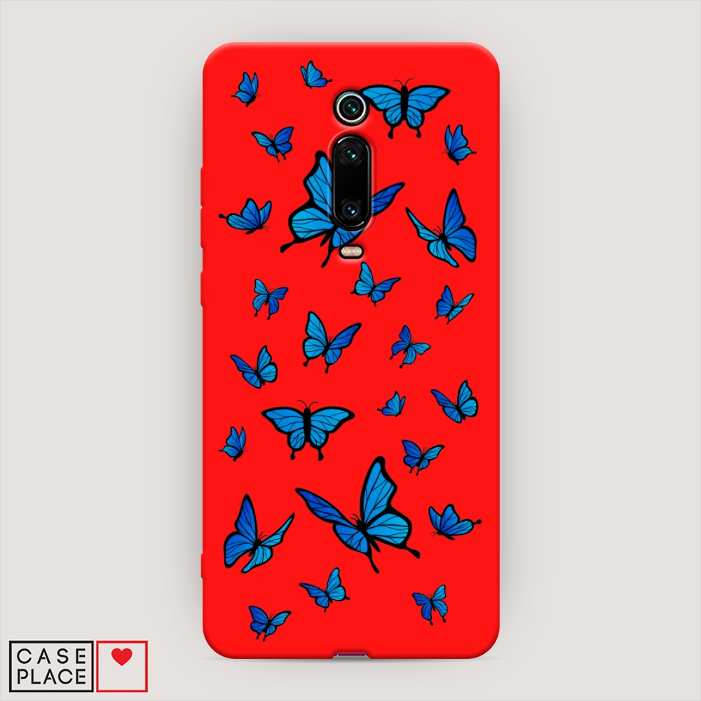 фото Матовый силиконовый чехол "синие бабочки" на xiaomi redmi k20 awog