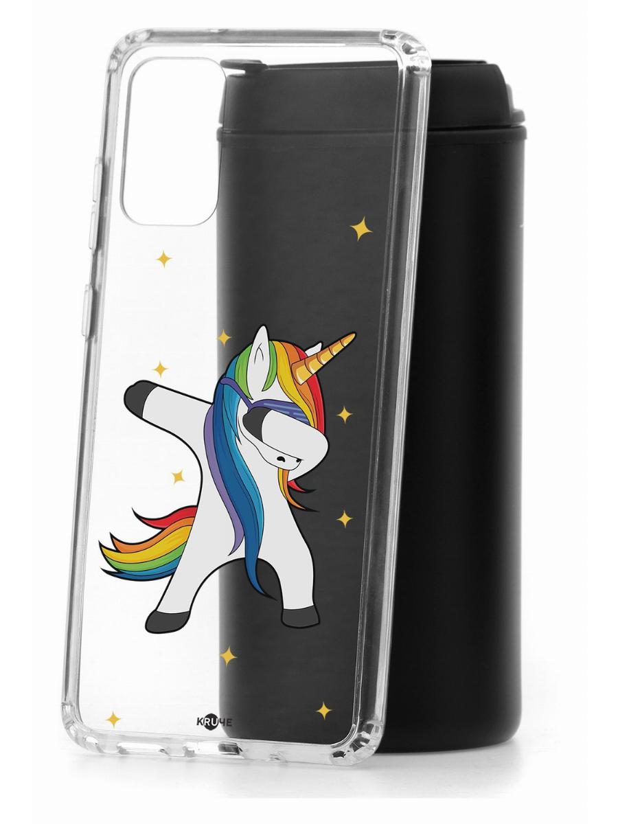 Чехол на Samsung Galaxy S20 Plus Kruche Print Единорожка,противоударный бампер с принтом