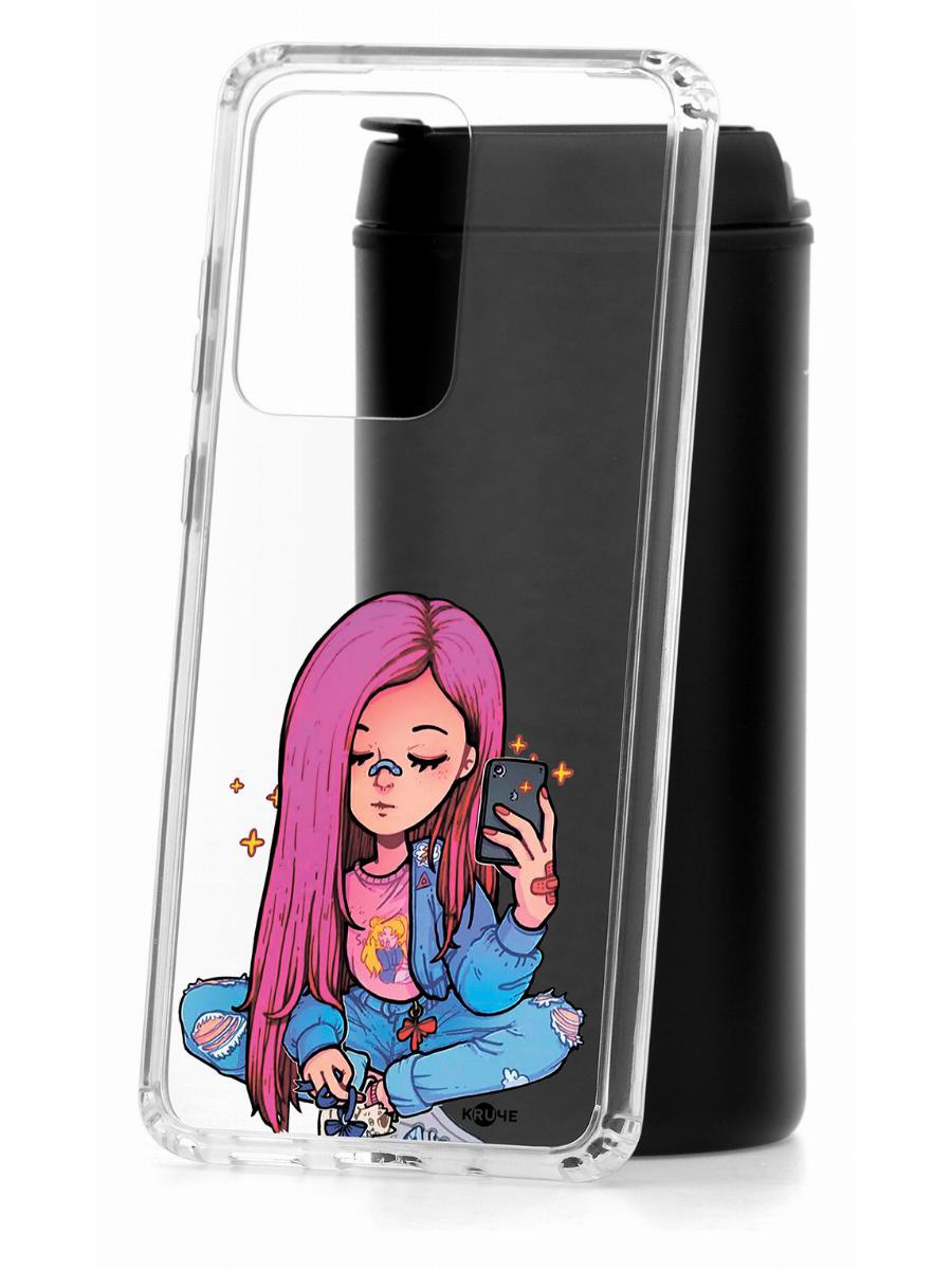 Чехол на Samsung Galaxy S20 Ultra Kruche Print Pink Hair,противоударный бампер с принтом