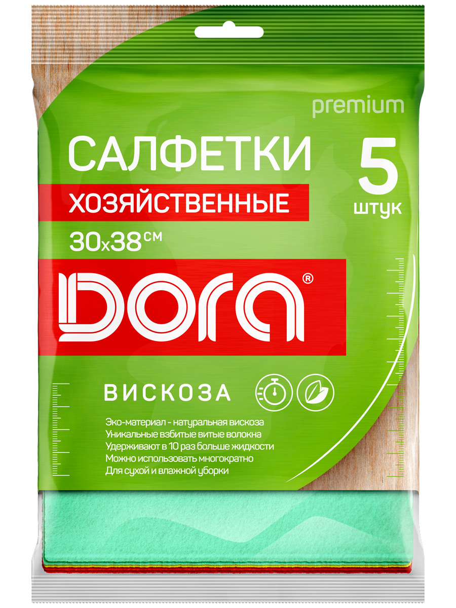 Салфетки хозяйственные Dora 30х38см вискоза, 5 шт