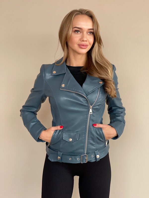 фото Кожаная куртка женская e-lisman&zg 063z синяя 3xl