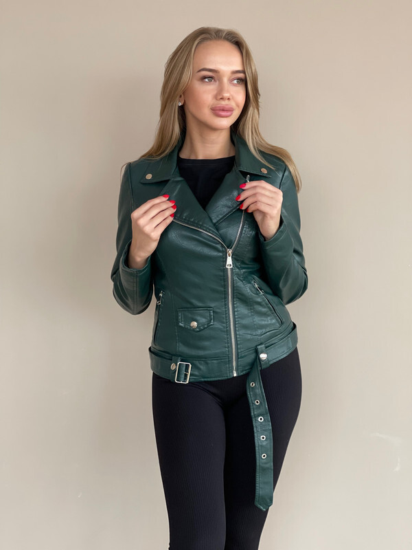 фото Кожаная куртка женская e-lisman&zg 063z зеленая m